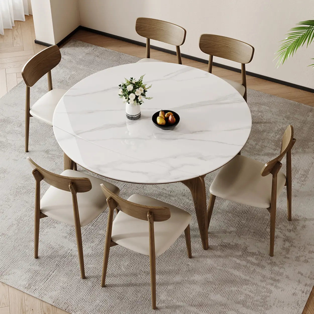 Extendable Round Stone Dining Table — Black / Table Only
