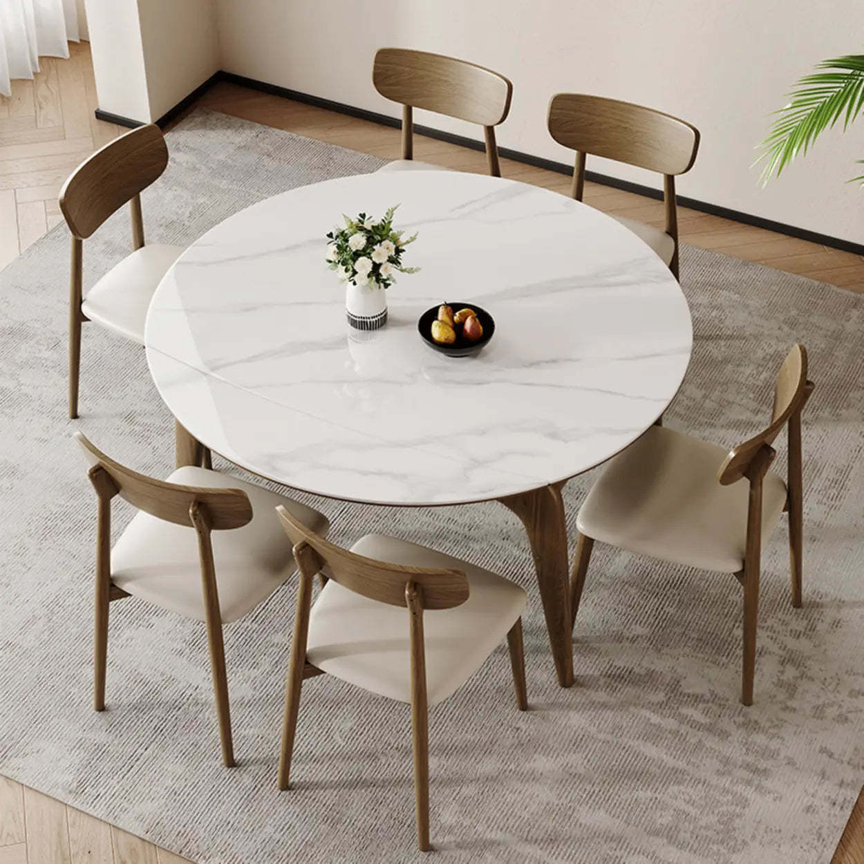 Extendable Round Stone Dining Table — Black / Table Only