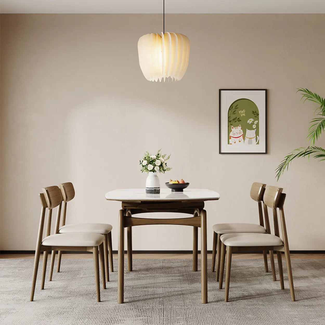 Extendable Round Stone Dining Table — Wood / Table Only