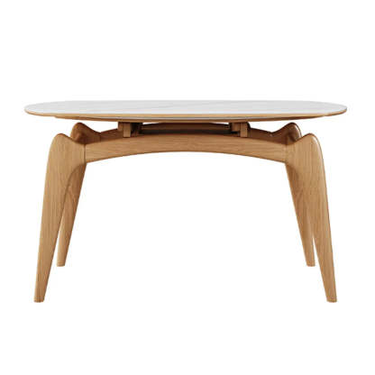 Extendable Round Stone Dining Table — Wood / Table Only
