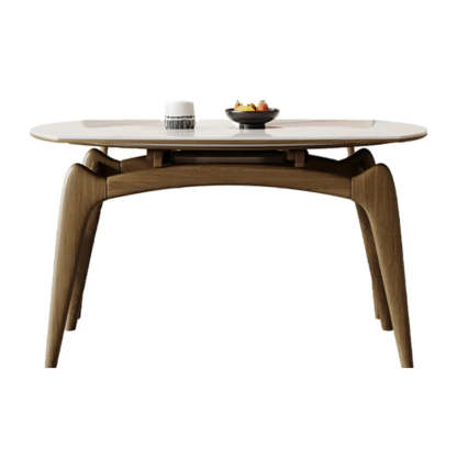 Extendable Round Stone Dining Table — Wood / Table Only