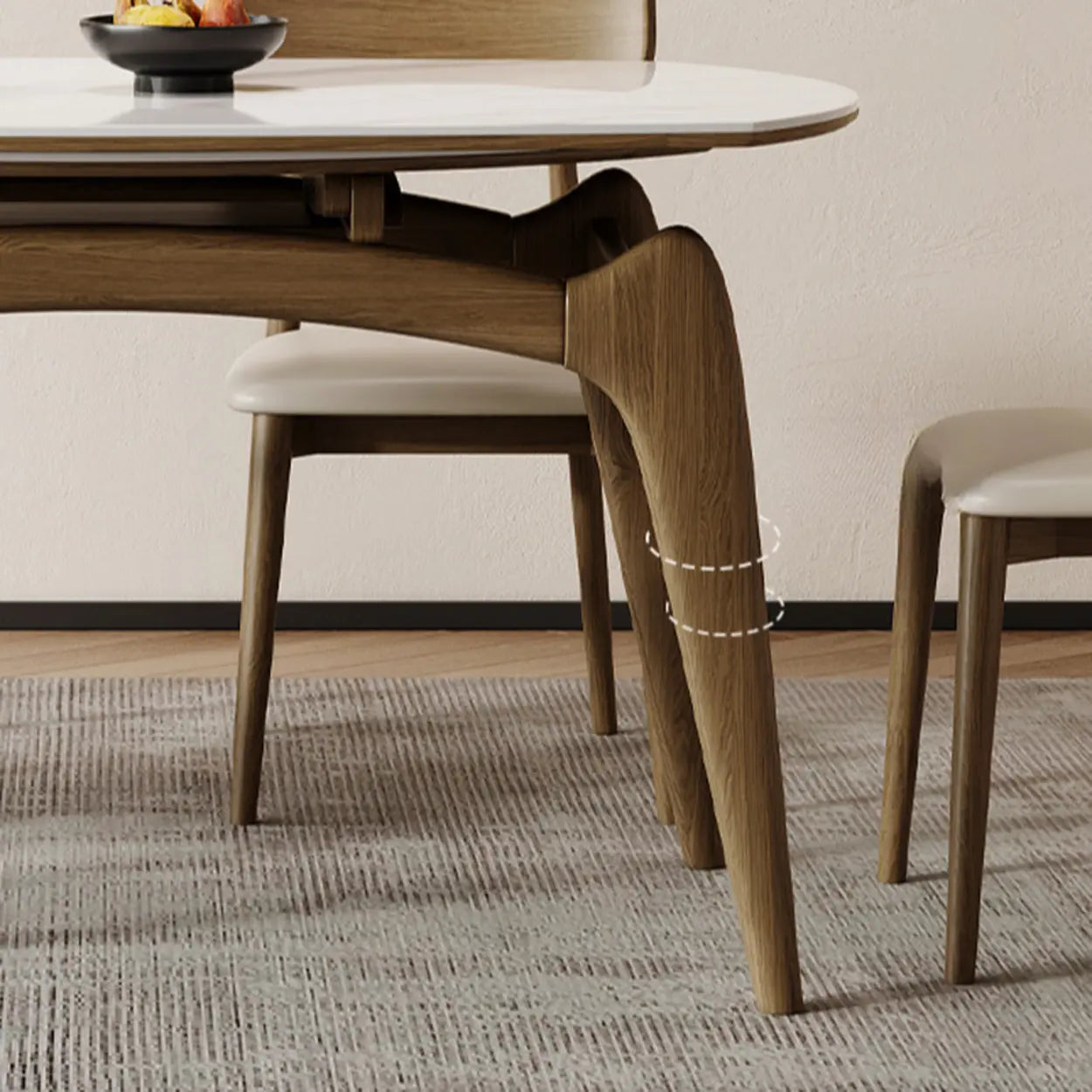 Extendable Round Stone Dining Table — Walnut / Table Only