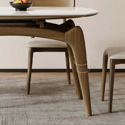 Extendable Round Stone Dining Table — Walnut / Table Only