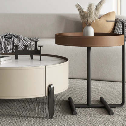 Modern Circular Stone Leather Nesting Coffee Table