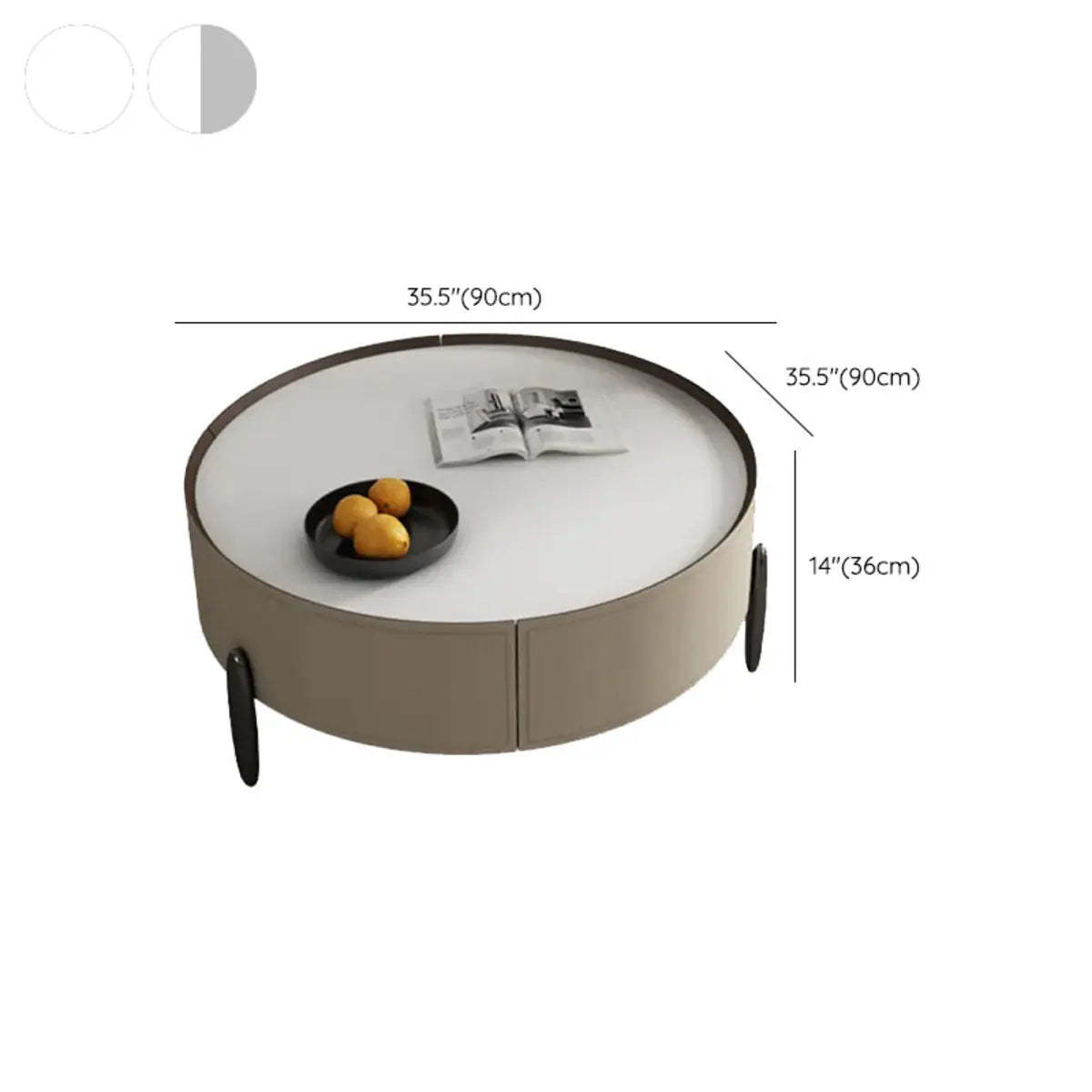 Modern Circular Stone Leather Nesting Coffee Table