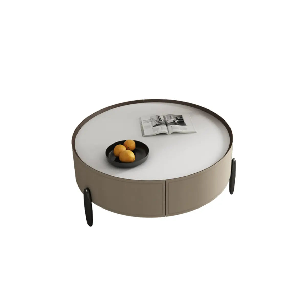 Modern Circular Stone Leather Nesting Coffee Table — White