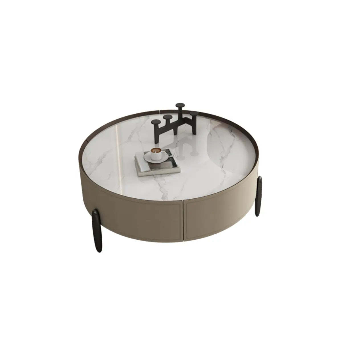 Lighom leather nesting circular gray coffee tables in leather — 31.5" L x 31.5" W x 14.2" H / White & Gray