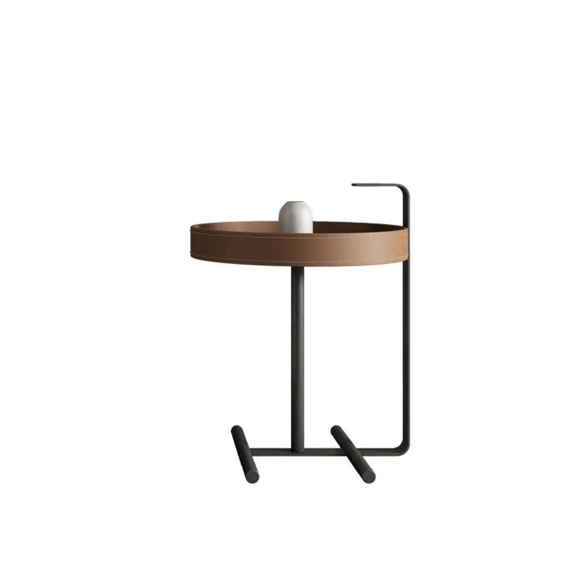 Modern Circular Stone Leather Nesting Coffee Table — White/ Grey