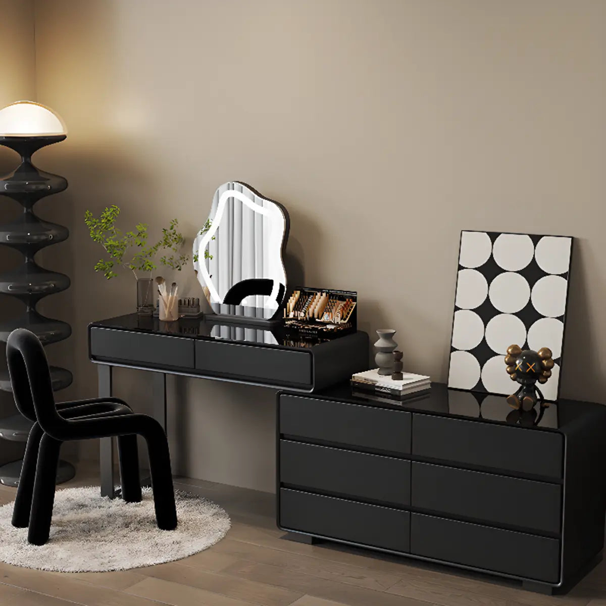 Modern Classic Black Mirror Light Bedroom Vanity Set