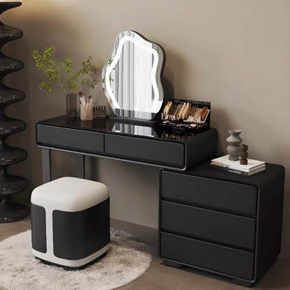 Modern Classic Black Mirror Light Bedroom Vanity Set — Black-White