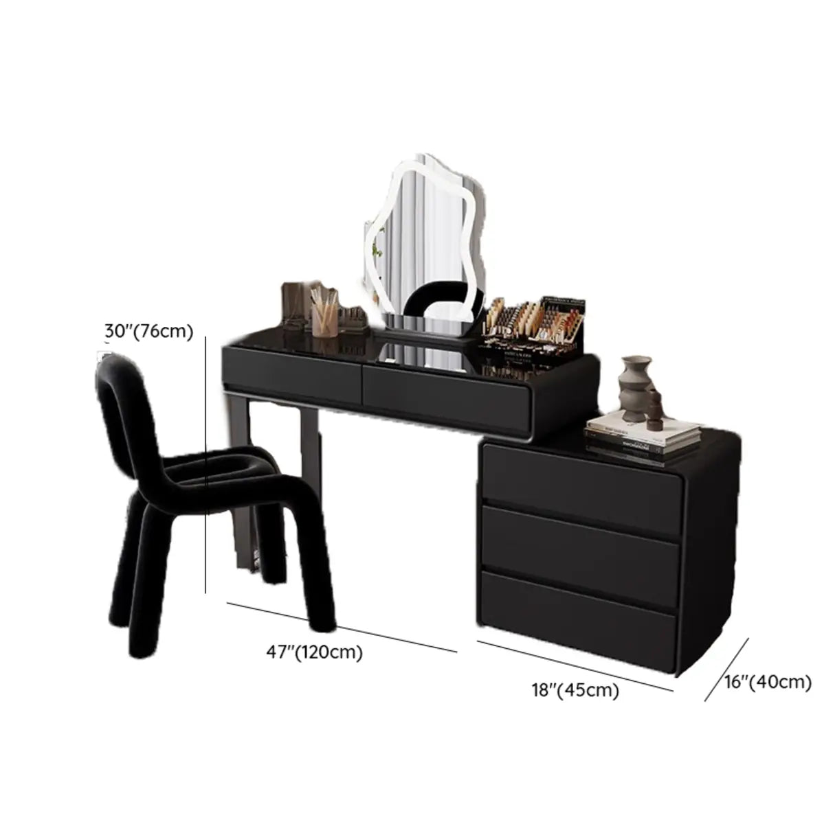 Modern Classic Black Mirror Light Bedroom Vanity Set — White/ Black