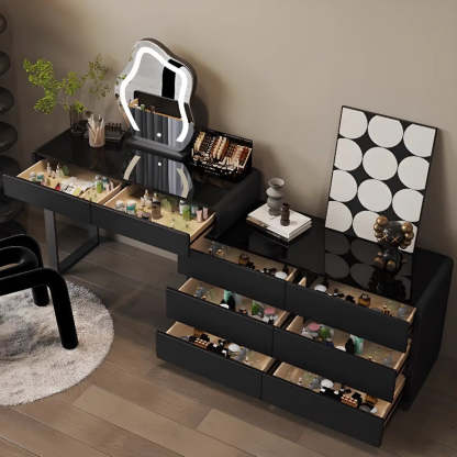 Modern Classic Black Mirror Light Bedroom Vanity Set — Black