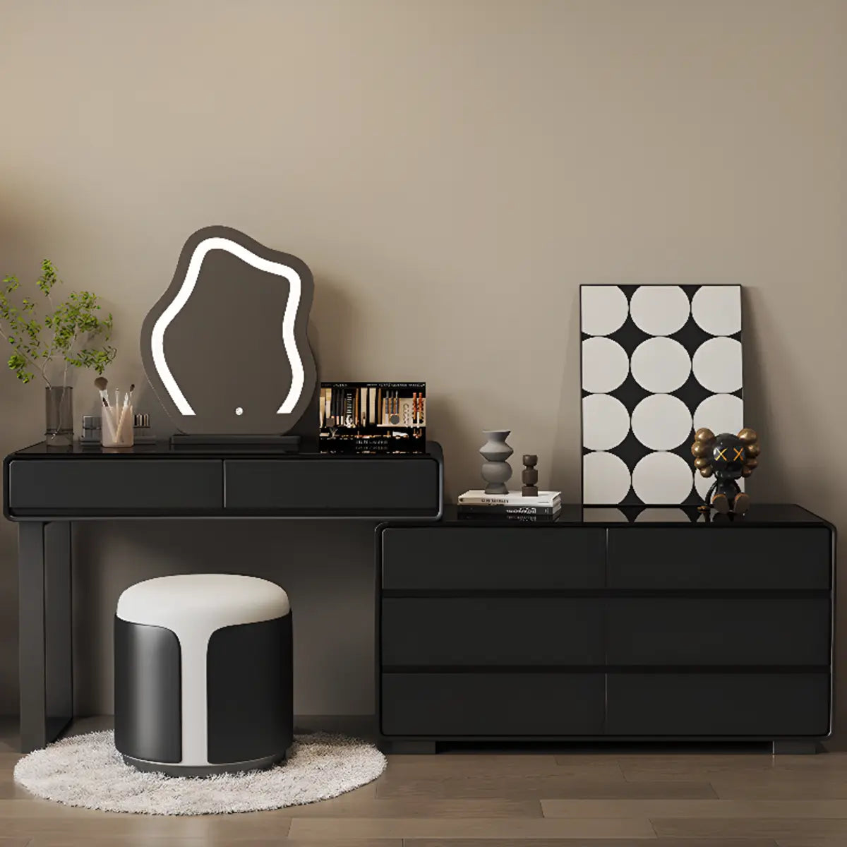 Modern Classic Black Mirror Light Bedroom Vanity Set — Black