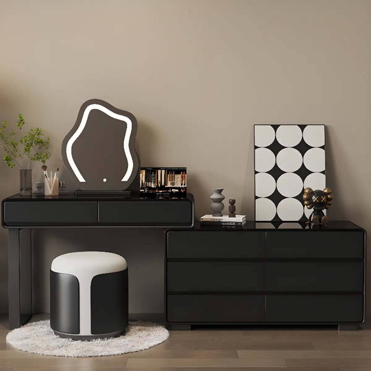 Modern Classic Black Mirror Light Bedroom Vanity Set — Black