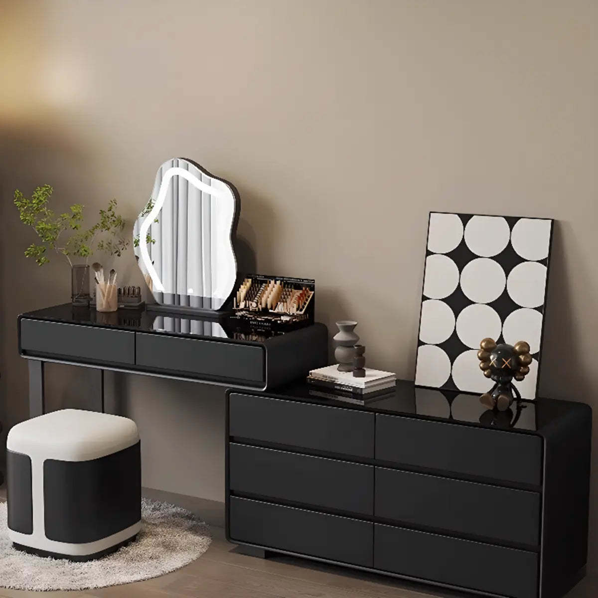 Modern Classic Black Mirror Light Bedroom Vanity Set — Black