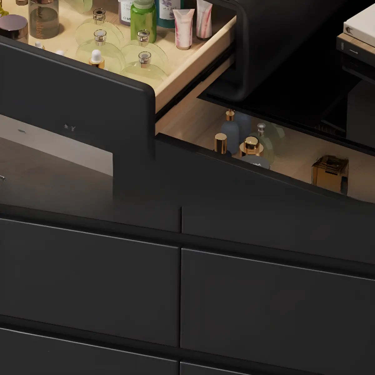 Modern Classic Black Mirror Light Bedroom Vanity Set — Black