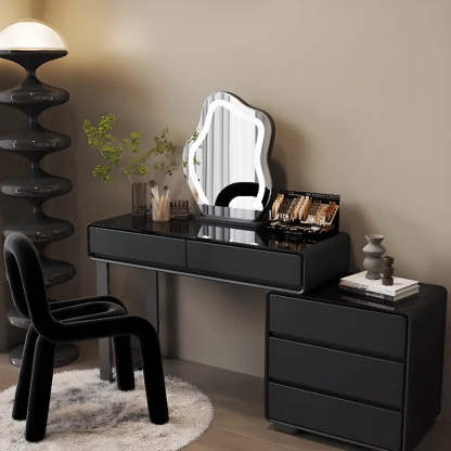 Modern Classic Black Mirror Light Bedroom Vanity Set — Black