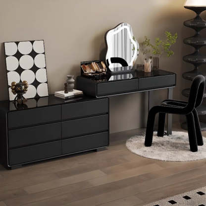 Modern Classic Black Mirror Light Bedroom Vanity Set — Black