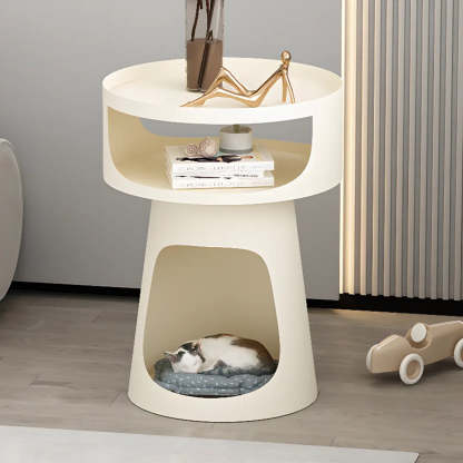 Modern Circular Alloy White Pedestal Side Table — Black