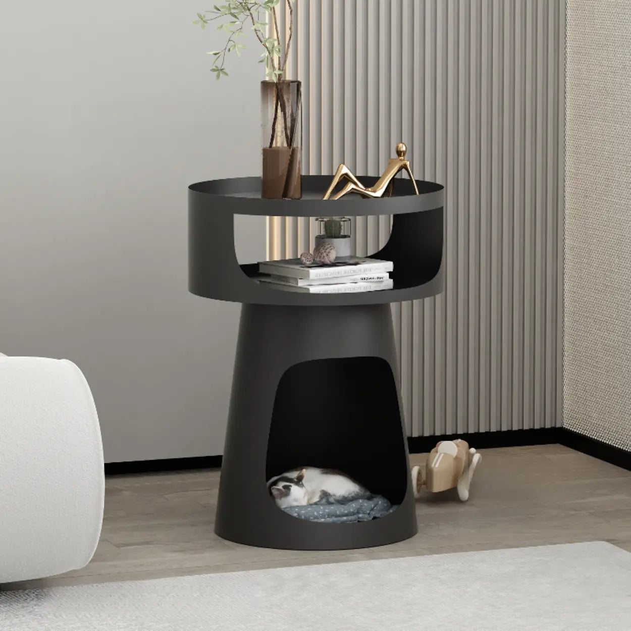 Modern Circular Alloy White Pedestal Side Table