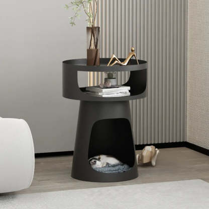 Modern Circular Alloy White Pedestal Side Table