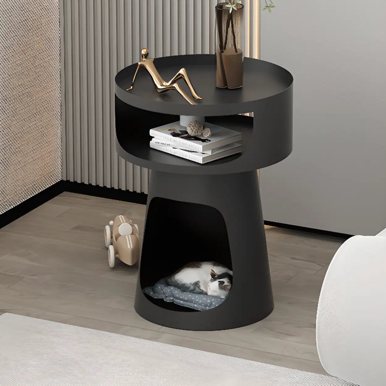 Modern Circular Alloy White Pedestal Side Table