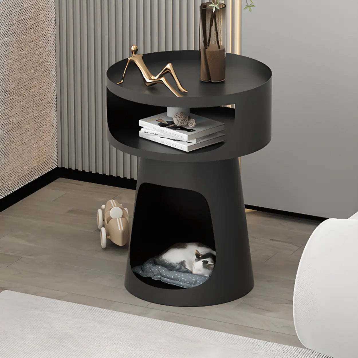 Modern Circular Alloy White Pedestal Side Table