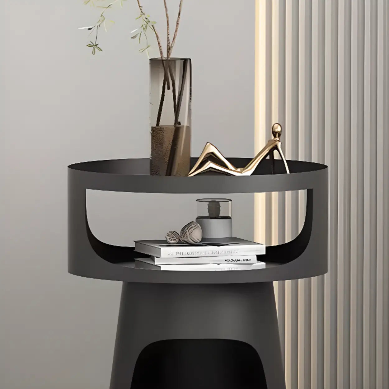 Modern Circular Alloy White Pedestal Side Table