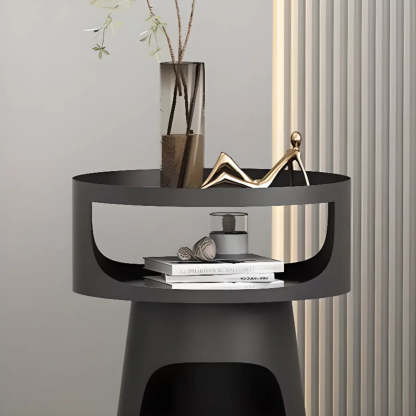 Modern Circular Alloy White Pedestal Side Table