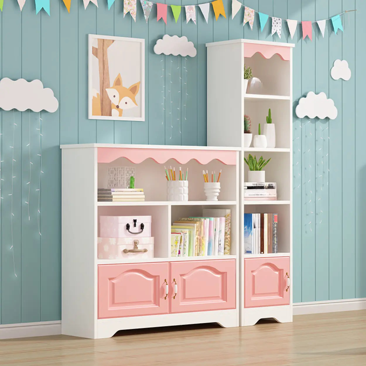 Modern Closed-Back Narrow Kids Bookcase — White / Cabinet Not Included