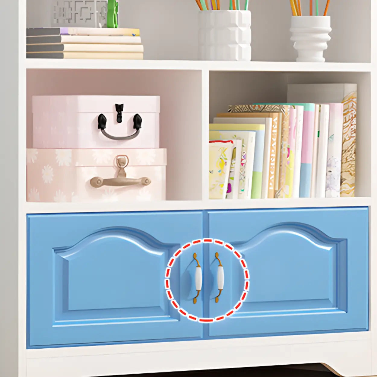Modern Closed-Back Narrow Kids Bookcase — White/ Pink / Cabinet Not Included