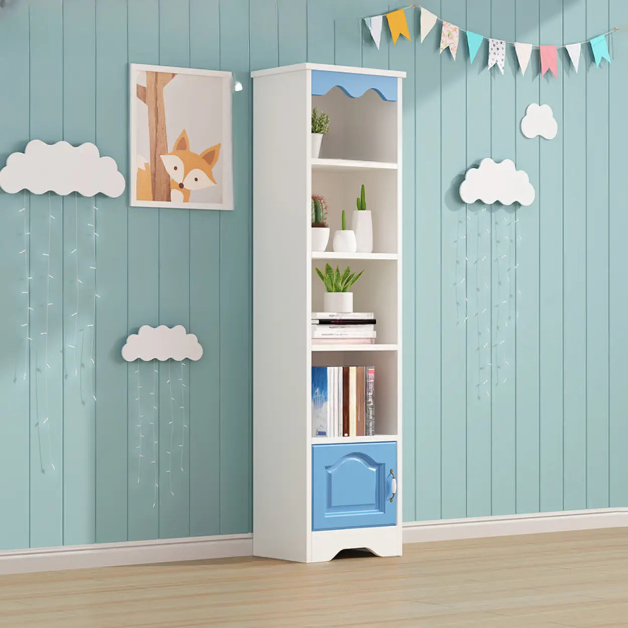 Modern Closed-Back Narrow Kids Bookcase — White/ Pink / Cabinet Not Included