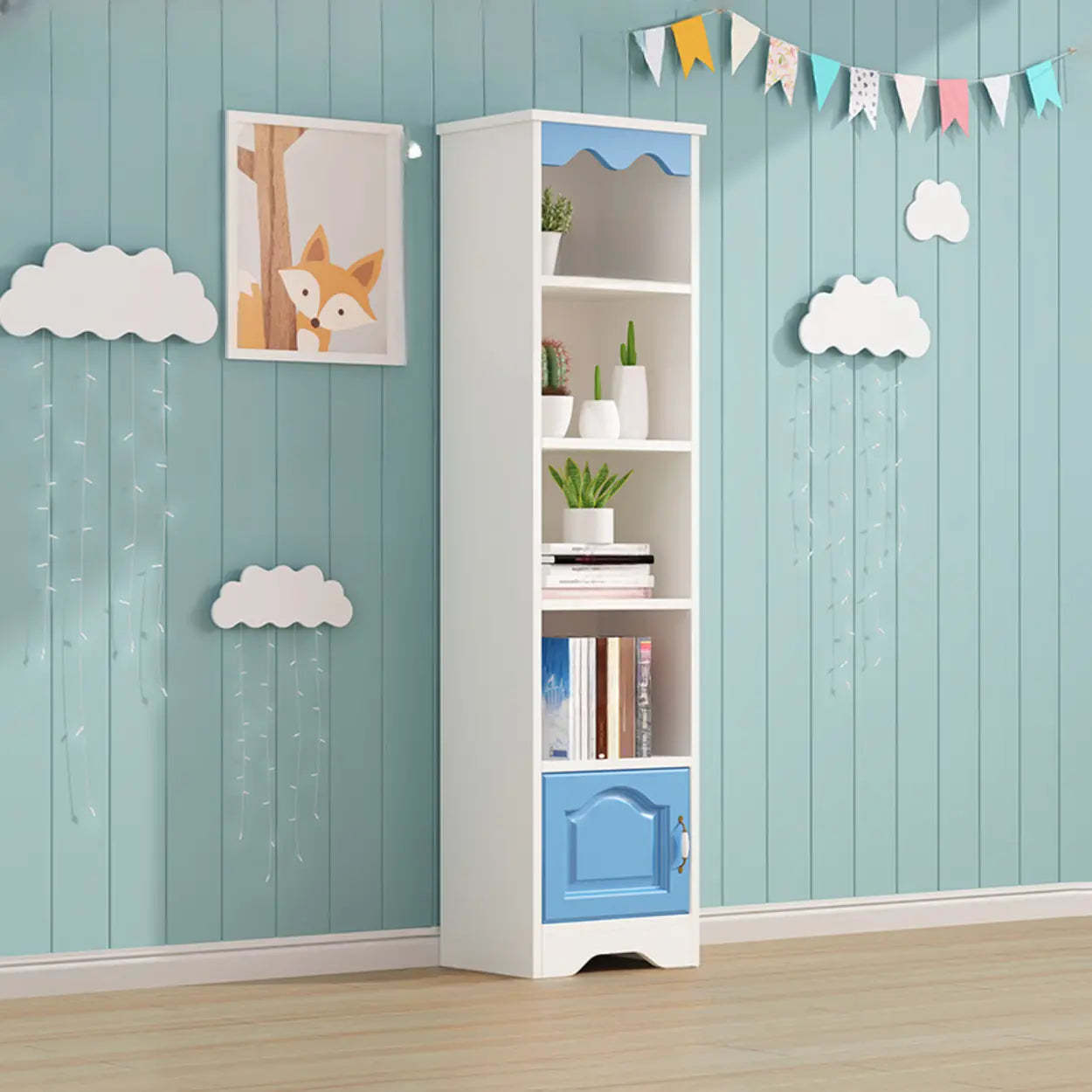 Modern Closed-Back Narrow Kids Bookcase — White/ Pink / Cabinet Not Included