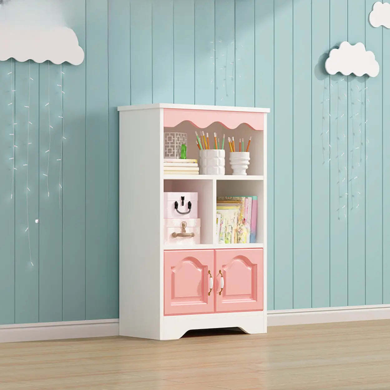 Narrow Kids Wood Bookcase with Optional Cabinet