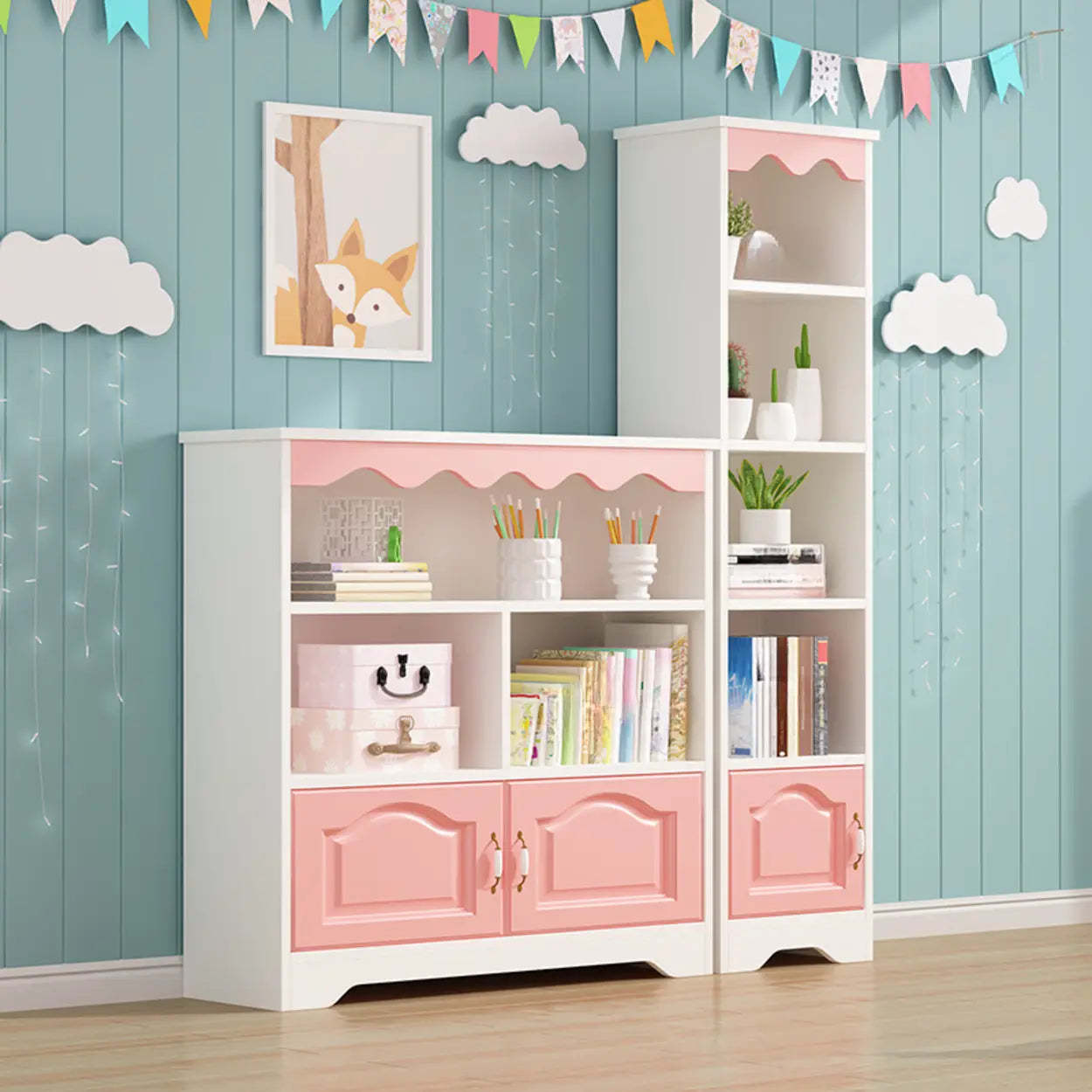 Modern Closed-Back Narrow Kids Bookcase — White / Cabinet Not Included