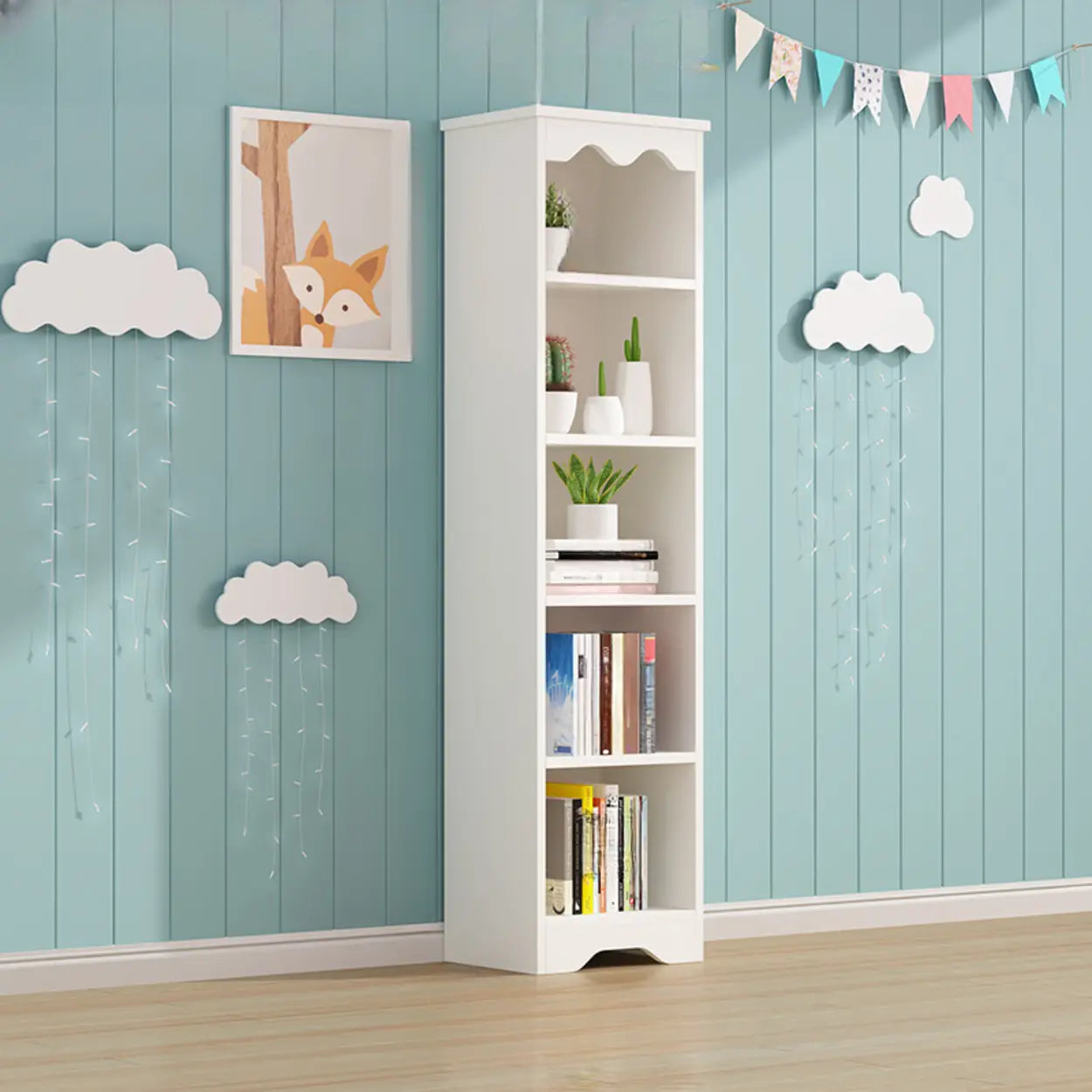 Modern Closed-Back Narrow Kids Bookcase — White / Cabinet Not Included