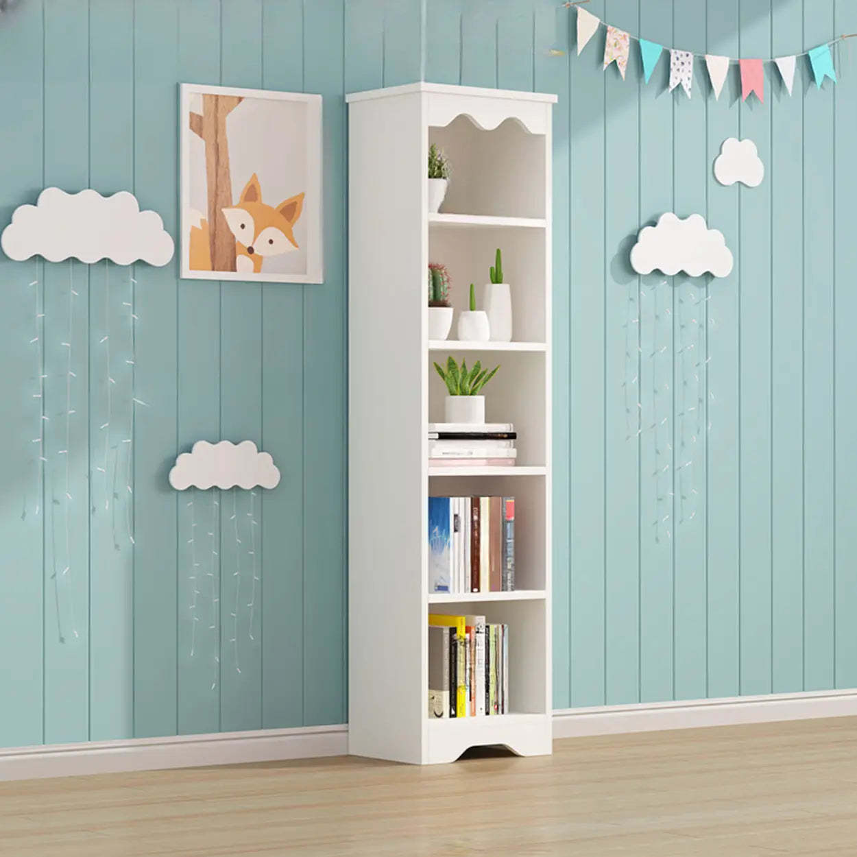 Modern Closed-Back Narrow Kids Bookcase — White / Cabinet Not Included