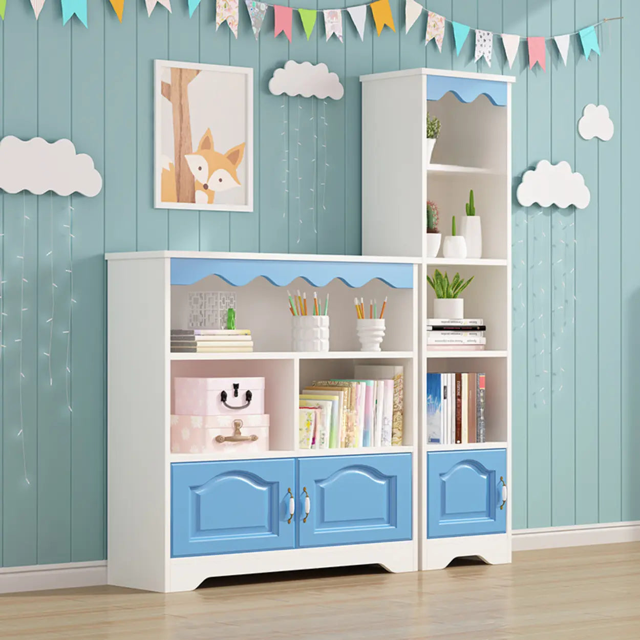 Modern Closed-Back Narrow Kids Bookcase — White / Cabinet Not Included