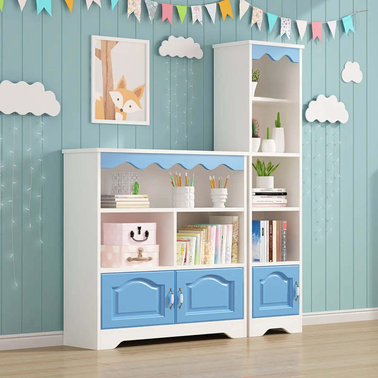 Modern Closed-Back Narrow Kids Bookcase — White / Cabinet Not Included