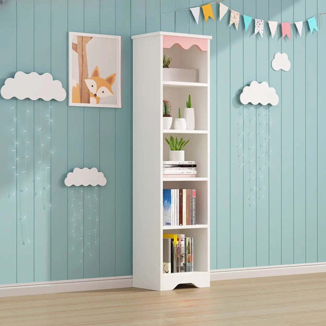 Modern Closed-Back Narrow Kids Bookcase — White / Cabinet Not Included