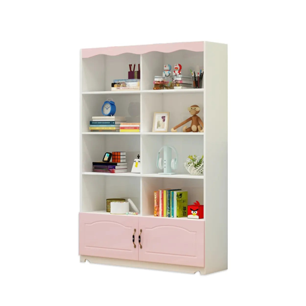 Modern Closed-Back Narrow Kids Bookcase — White/ Pink / Cabinet Not Included