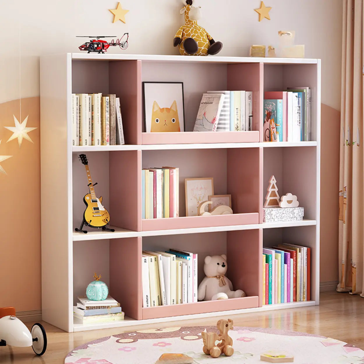 Modern Closed Square 3-Shelf Wood Bookcase