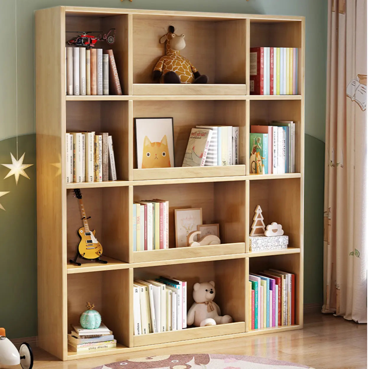 Modern Closed Square 3-Shelf Wood Bookcase