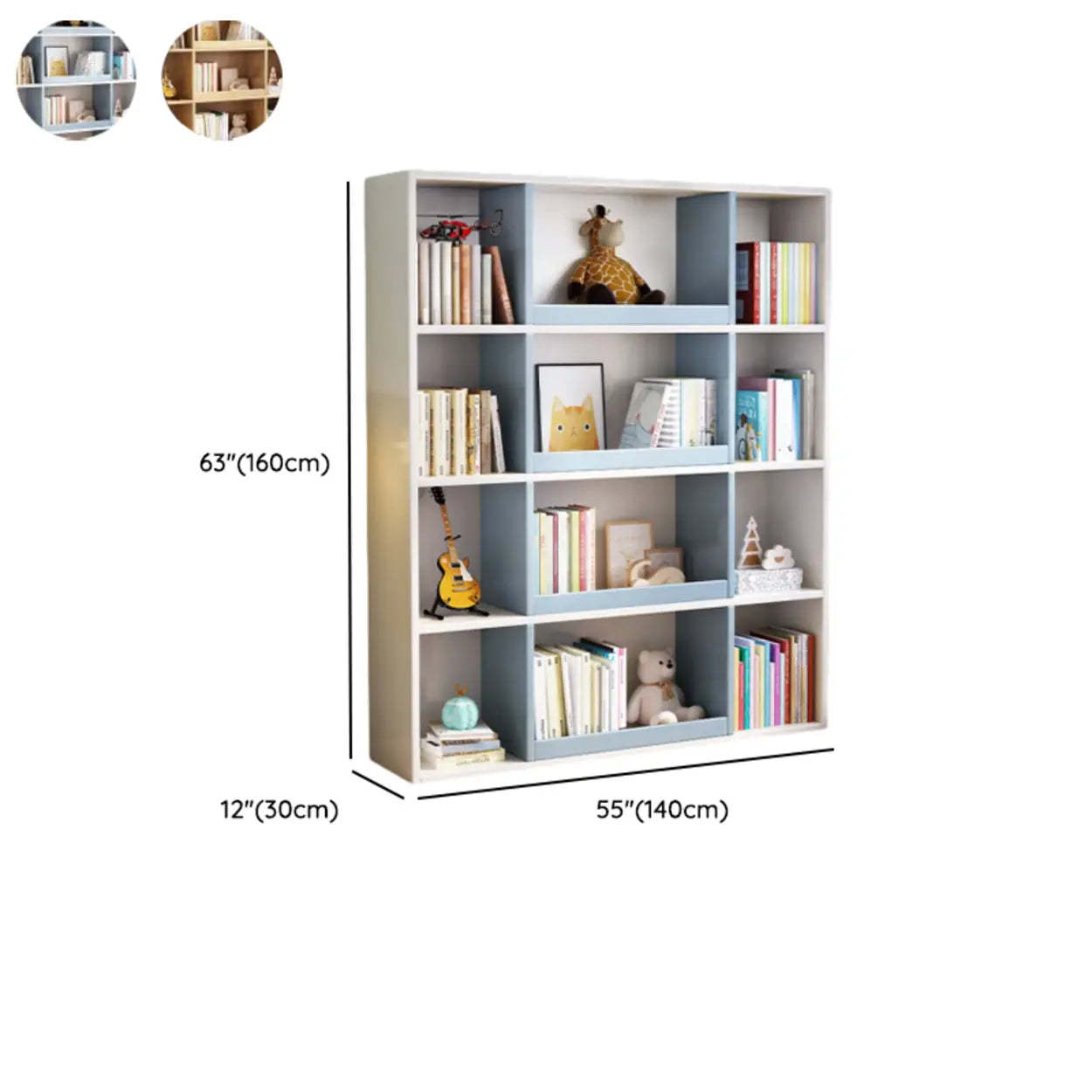 Modern Closed Square 3-Shelf Wood Bookcase