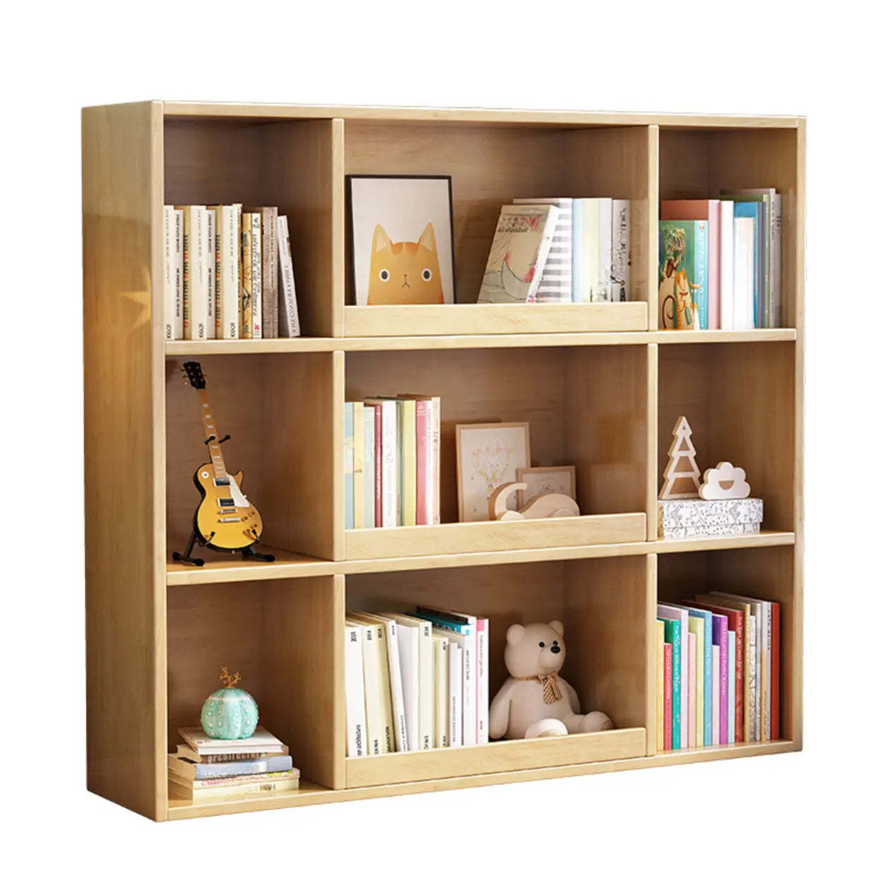 Modern Closed Square 3-Shelf Wood Bookcase — Pink-White