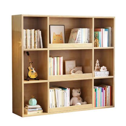 Modern Closed Square 3-Shelf Wood Bookcase — Pink-White
