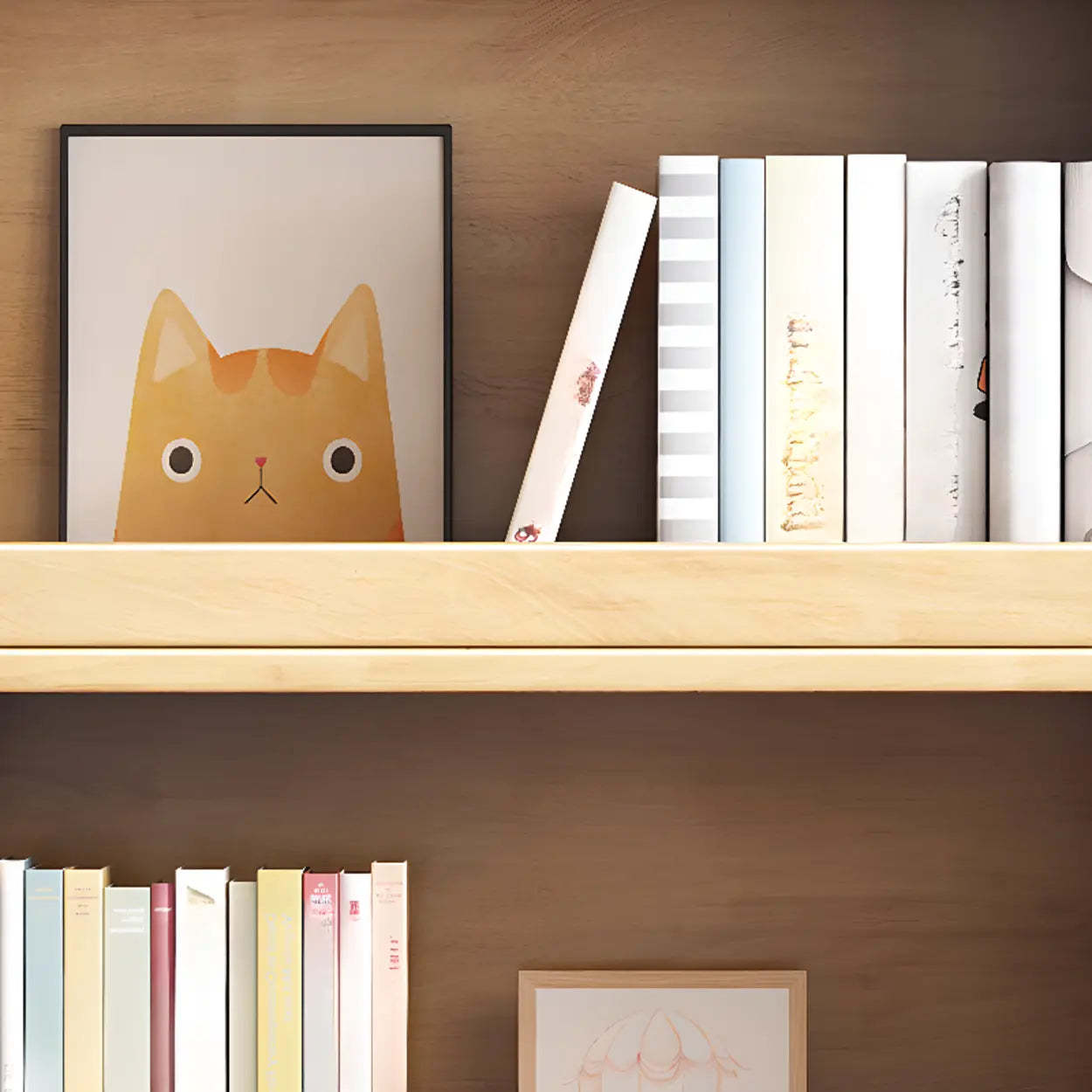 Modern Closed Square 3-Shelf Wood Bookcase — Walnut