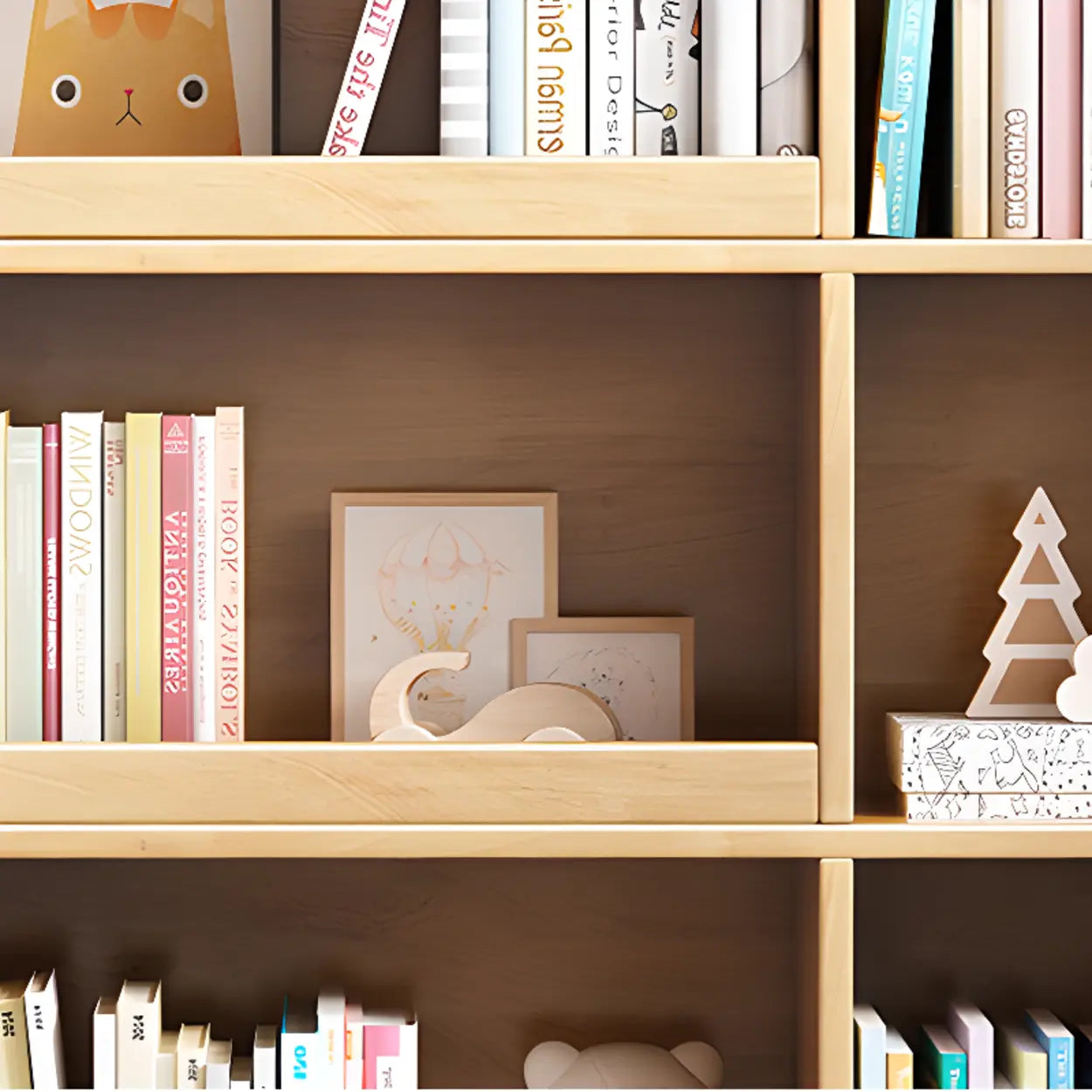 Modern Closed Square 3-Shelf Wood Bookcase