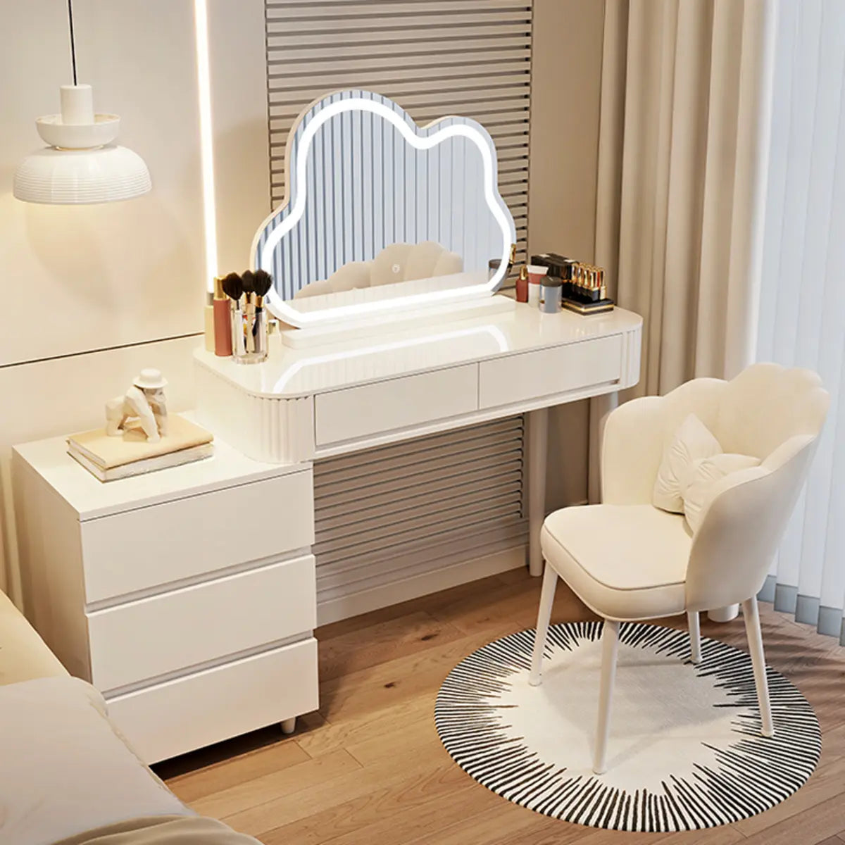Modern Cloud Mirror LED White Makeup Vanity Set