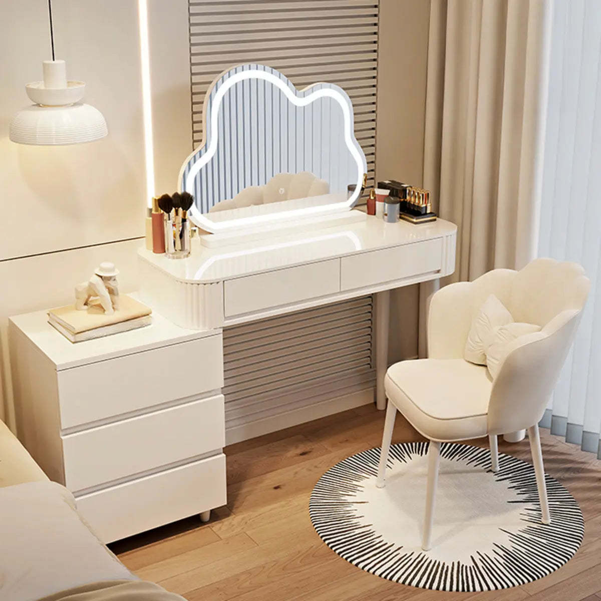 Modern Cloud Mirror LED White Makeup Vanity Set
